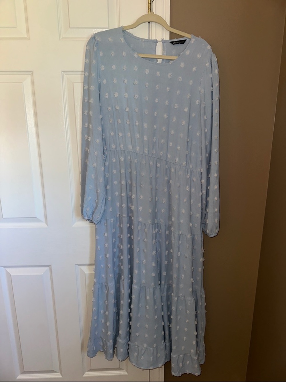 Light Blue Textured Maxi Dress - Elegant Long Sleeve